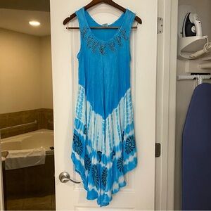 Shoreline Womens Swim Beach Cover Up Dress OS Blue & White 40” Bust Embroidered